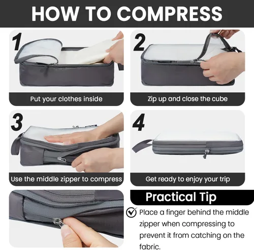 Vista 92 de BAGAIL 4 Set/6 Set Ultraligero Compresión Embalaje Cubos Organizador de Embalaje para Accesorios de Viaje Equipaje Maleta Mochila