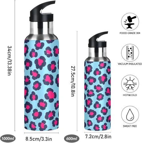 Vista 2 de Botella de agua deportiva sin BPA aislada de 32 onzas, botella de agua aislada de acero inoxidable con popote para gimnasio, viajes al aire libre