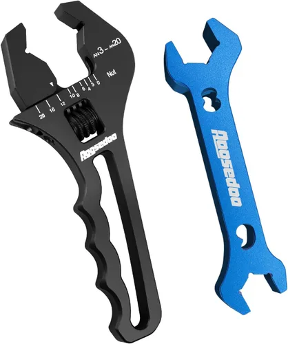 Vista 8 de Llave de ajuste ajustable para accesorios AN de 3AN-16AN, llave de manguera de aluminio ligera de extremo plano negro con un zócalo de 6AN-AN8