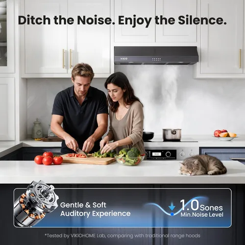 Vista 2 de VIKIO HOME Campana Extractora Bajo Gabinete de 36 Pulgadas, 580 CFM Ventilación de Cocina de Motor Dual con Luces LED, Control de Botones, Campana
