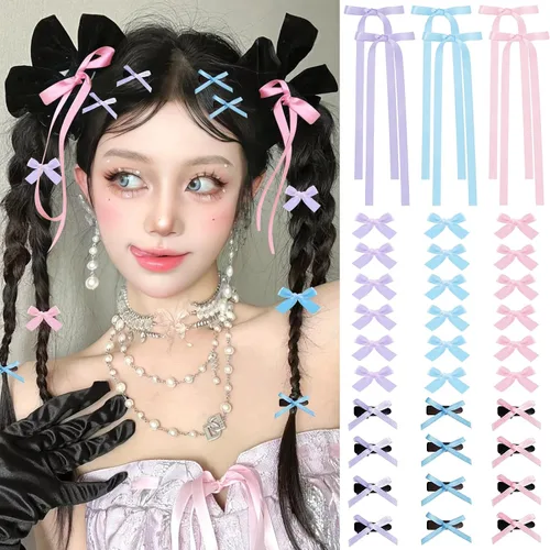 Vista 16 de Mini lazos para el cabello para mujeres y niñas, lindos clips para el cabello pequeños tipo cocodrilo de cola larga, accesorios de cinta
