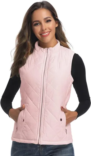 Vista 5 de Chaleco para exteriores de mujer, chaleco acolchado ligero con cremallera y cuello alto.