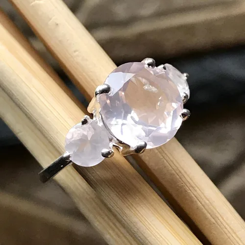 Vista 8 de Anillo de boda de plata esterlina 925 de cuarzo rosa rosa natural de 2.5 quilates, tamaño 5, 6, 7, 8, 9