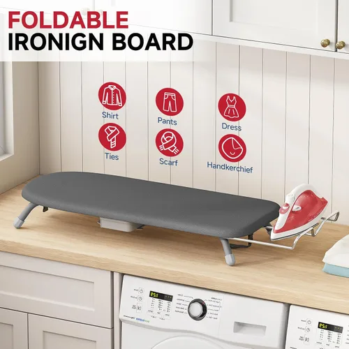 Vista 9 de APEXCHASER Small Ironing Board, Tabletop Iron Board with Iron Rest & Holder 12 x 32 inchs, Mini Iron Board with Iron Rest, Non-Slip Feet, Suitable