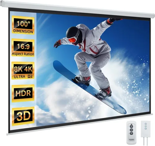 Vista 11 de YODOLLA Pantalla de proyector Motorizada Auto Pull Down Pantallas (150 '' 16:9 Negro)