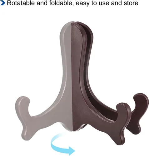 Vista 4 de uxcell 2pcs 6" soporte de placa de caballete, soporte de exhibición plegable de plástico marrón para marco de imagen decorativo