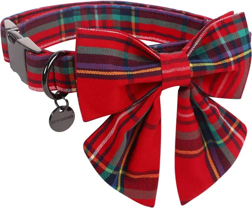 Vista 8 de Collar de Navidad para perro con pajarita, collar de perro de copo de nieve con tira roja y verde, suave, duradero, ajustable, de algodón