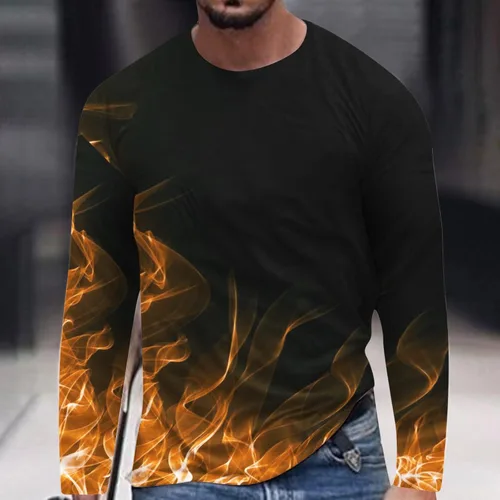 Vista 2 de Camisas casuales para hombre, de manga larga, con estampado de llama 3D, ajuste holgado, cuello redondo, sudaderas de otoño