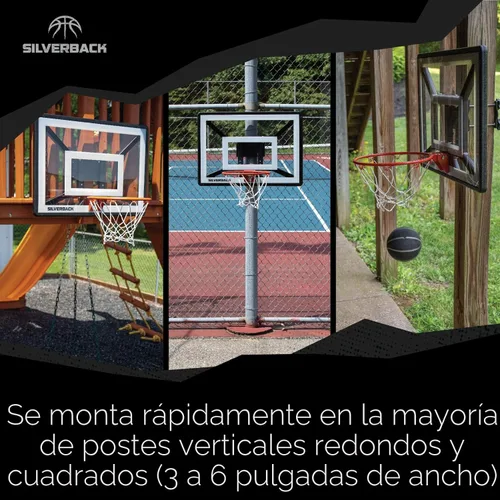 Vista 3 de Aro de baloncesto juvenil Silverback Junior de 33" con tecnología de montaje Lock 'n Rock. Se monta en postes redondos y verticales, color negro