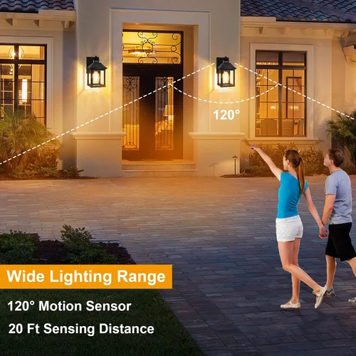 Vista 4 de Luces de Aplique Solar para Exteriores Montaje en Pared Luz Solar para Porche Exterior Impermeable con 3 Modos de Iluminación y Sensor de Movimiento