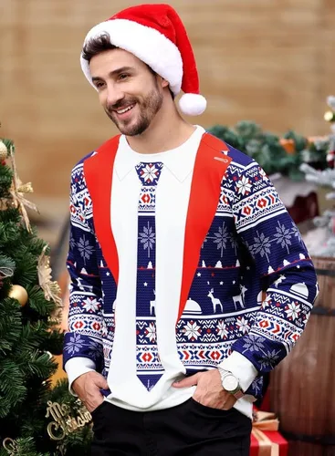 Vista 8 de Arvilhill - Sudadera estampada estilo Ugly Christmas (fea Navidad) para hombres, sudadera unisex de manga larga con gráficos divertidos
