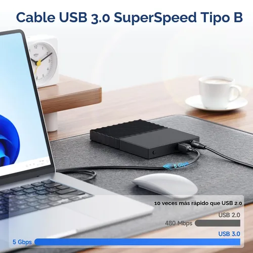 Vista 5 de Cable Matters cable USB 3.0 tipo A a B de máxima velocidad, Negro