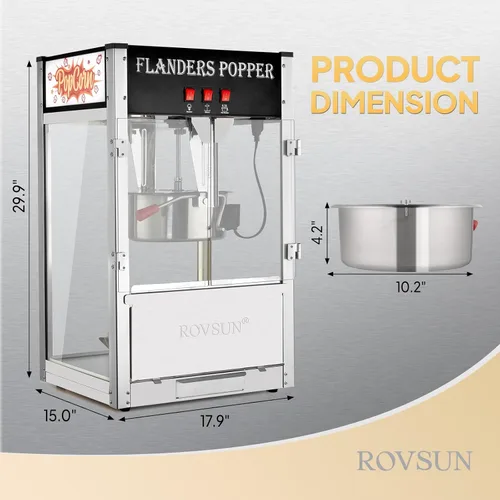Vista 6 de ROVSUN Máquina comercial de palomitas de maíz estilo cine con hervidor de 12 onzas que hace hasta 80 tazas, máquina para hacer palomitas de maíz