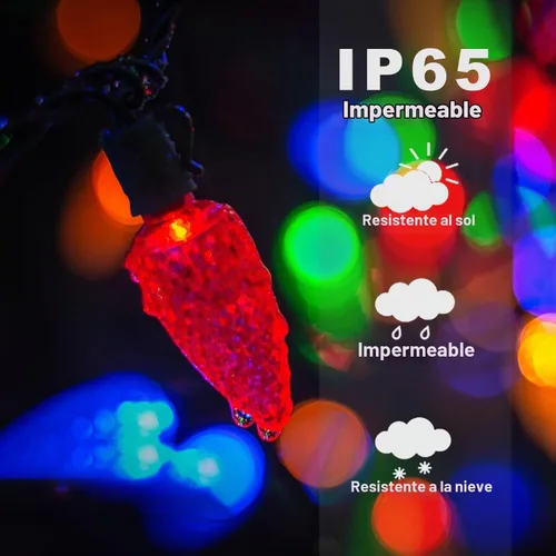 Vista 3 de HUGSVIK - Cadena de luces solares de Navidad de 39 pies, 100 LED, 8 modos, luces C6 de fresa, luces impermeables para exterior, para árbol