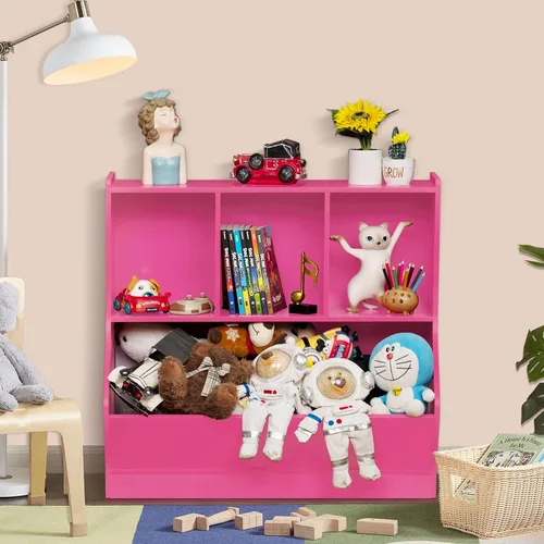Vista 6 de Lerliuo Organizador de almacenamiento de juguetes para niños, estantería y estantería pequeña para niños, armario de almacenamiento de juguetes de 4