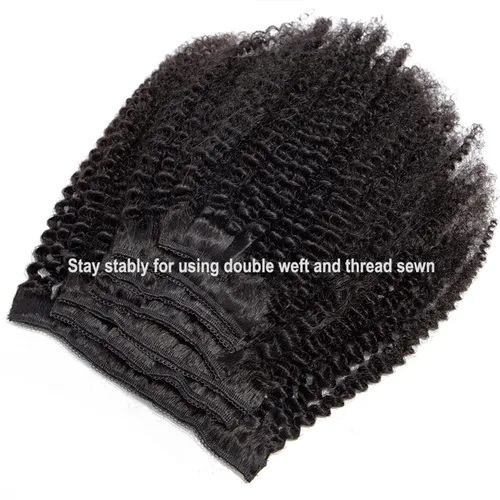 Vista 6 de Extensiones de cabello humano real rizado con clip, extensiones de cabello humano real 3C 4A, extensiones de cabello humano con clip, doble trama