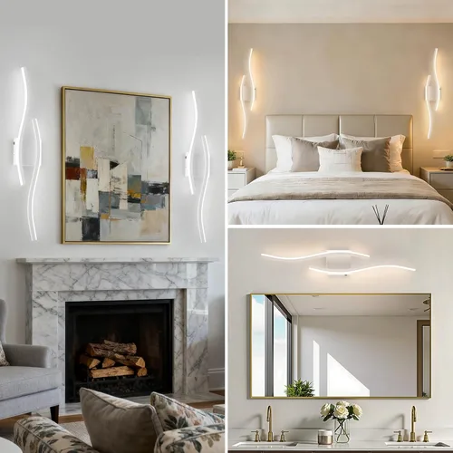Vista 9 de Juego de dos apliques de pared LED modernos, apliques de pared regulables, 3000K-6500K LED inalámbrico con control remoto, lámpara de pared