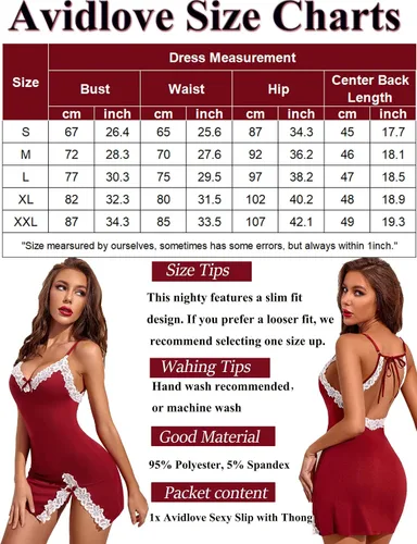 Vista 6 de Avidlove Lencería sexy de encaje para mujer, cuello en V, camisón de algodón para mujer