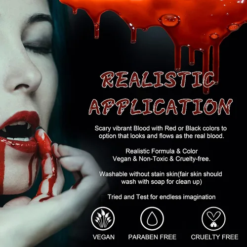 Vista 6 de CCBeauty Sangre falsa lavable, maquillaje de sangre para chorro, sangre líquida comestible realista segura para ropa, disfraz de Halloween, teatro