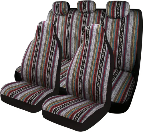 Vista 9 de Baja Saddle Blanket - Fundas de asiento de automóvil, 4 piezas delanteras, transpirables y lavables, tejido a rayas, funda de asiento universal