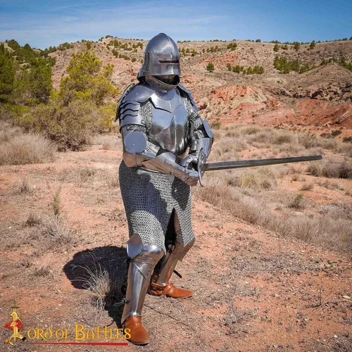 Vista 7 de Lord of Battles Coraza gótica caballero coraza del siglo XV armadura medieval armadura juego de rol disfraz de Halloween