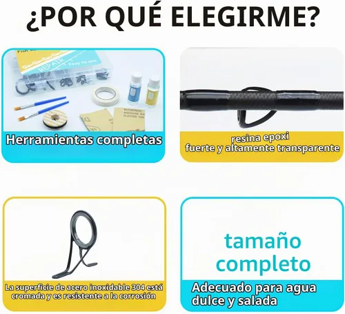 Vista 5 de Kit de reparación de guías de acero inoxidable para pesca de agua salada, 40 Uds