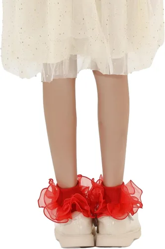 Vista 5 de Dicry Calcetines de doble encaje con volantes grandes para bebés y niños pequeños
