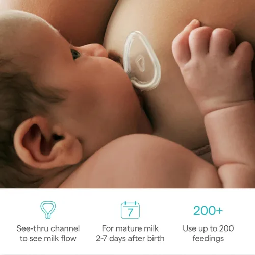 Vista 2 de Munchkin Flow - Protector de pezón de 0.63 pulgadas para recién nacidos en lactancia, monitor de cierre de silicona con canal de flujo de leche