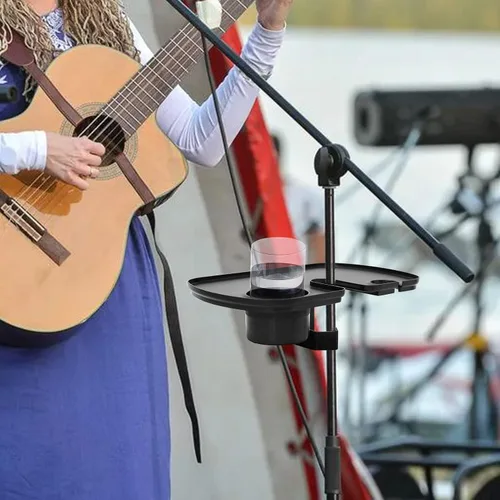 Vista 6 de Soporte de micrófono de plástico para escenario, concierto, actuación, accesorio de guitarra vocal con soporte para bebidas y soporte para micrófono