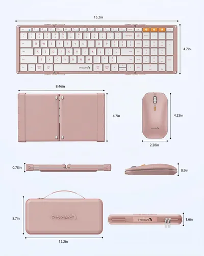 Vista 8 de ProtoArc XKM01 Combo de teclado y ratón plegable de tamaño completo para Rosa