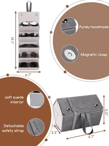 Vista 3 de Estuche organizador de lentes de sol para hombres y mujeres, plegable, para colgar, estuche de viaje, organizador de almacenamiento