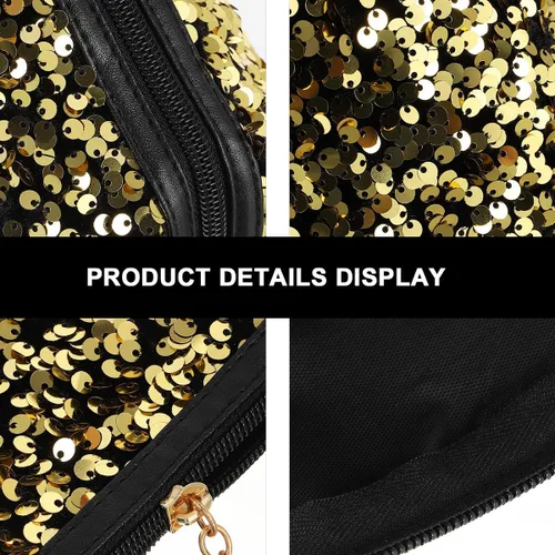 Vista 8 de VALICLUD Bolsa de cosméticos de viaje con lentejuelas, bolsa de cosméticos portátil con purpurina, bolsa de maquillaje con cremallera, bolsa