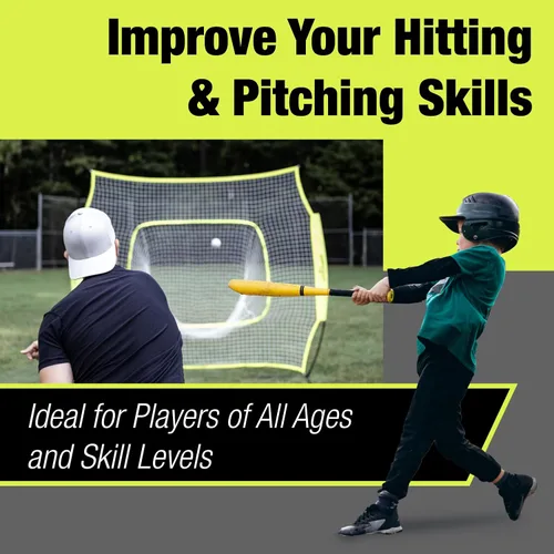 Vista 7 de Red de práctica de béisbol y sóftbol de 7 x 7, golpear y lanzar con marco de arco, funda de transporte y zona de ataque, red de entrenamiento