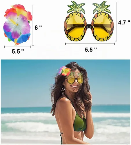 Vista 4 de PHOGARY 7 Pack Hawaiian Flower Leaf Hula Skirt Costume Accessory Kit for Hawaii Luau Party Azul