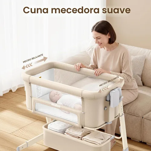 Vista 6 de NeoBorn Cuna de bebé 4 en 1, moisés mecedor, color caqui