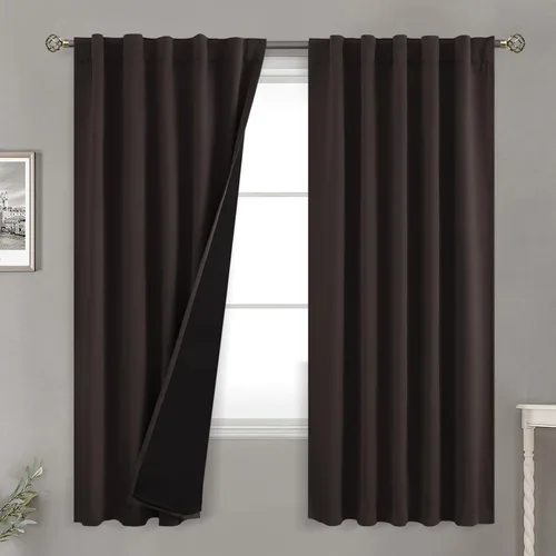 Vista 112 de BGment Cortinas 100% opacas beige de 63 pulgadas de largo con forro aislante térmico, bolsillo para varilla y lengüeta trasera de doble capa