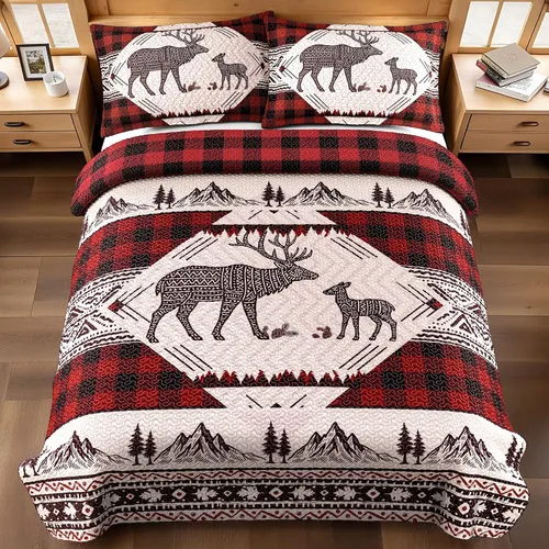Vista 13 de Juego de 3 piezas de colcha tamaño King para cabaña, reversible, navideño, rústico, de microfibra, suave, ligera, de granja, con 2 fundas de 2-Oso