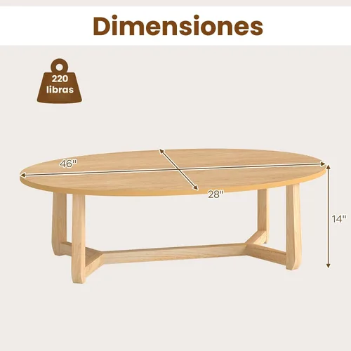 Vista 2 de GIANTEX Mesa auxiliar ovalada, mesa central de madera de 46 pulgadas para Natural