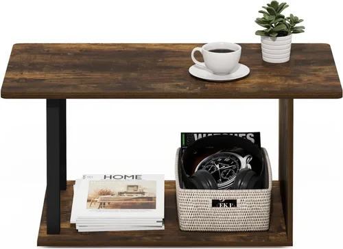 Vista 4 de Furinno Mesa de Café Básica, Mesa de Centro Moderna de 2 Niveles con Estante Abierto, Mesa Auxiliar de Fácil Montaje, para Sala de Estar