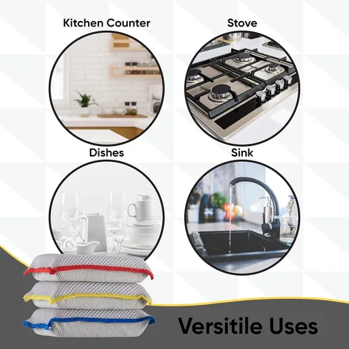 Vista 3 de Esponjas de microfibra para platos, esponjas de cocina, esponja antiarañazos, esponjas de limpieza para el hogar, suministros de limpieza multiusos