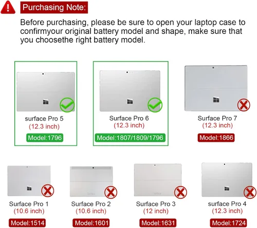 Vista 6 de Futurebatt G3HTA038H Batería para Microsoft Surface Pro 5th 1796 (2017) Serie Pro 6 1807 1809 1796 (2018) Serie Core i5 i7 m3 Serie FJU-00001