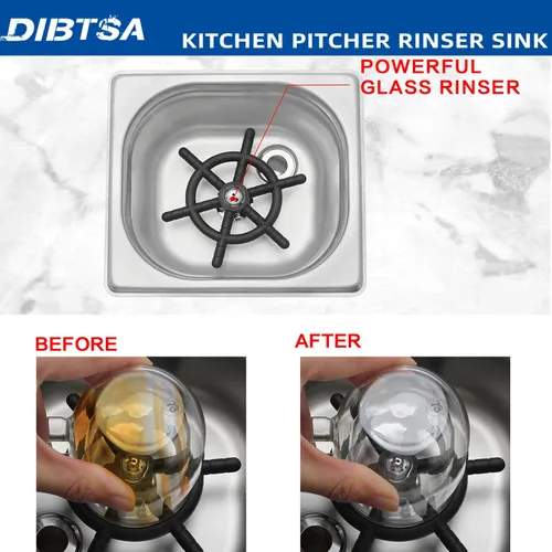 Vista 7 de DIBTSA - Enjuagadora para jarra, lavadora automática de tazas de vidrio, acero inoxidable 304, para café, leche, té, hogar, cocina, hotel, bar