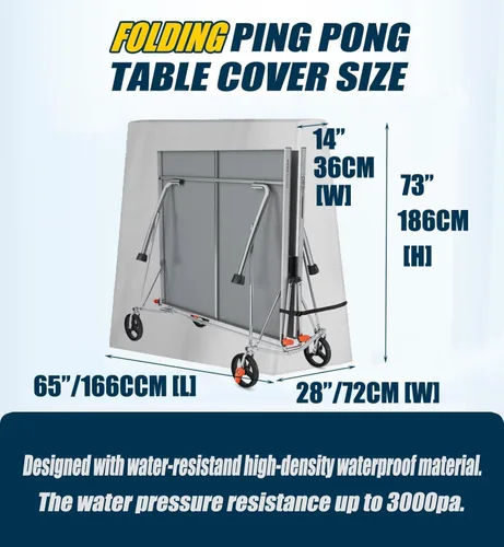 Vista 2 de Funda de mesa de ping pong 600D resistente al agua para exteriores e interiores, plegable, 9 x 5 pies, mesas de tenis de mesa plegables