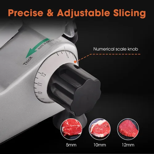 Vista 3 de WeChef Cortador de carne comercial de 10 '' 240 W eléctrico Deli Slicer Queso Cortador de alimentos Hoja de acero inoxidable para tienda restaurante