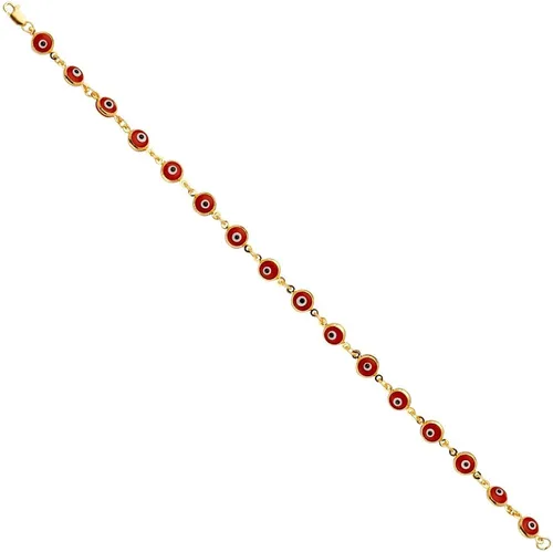 Vista 2 de Pulsera de oro amarillo de 14 quilates con ojo malvado rojo - 725