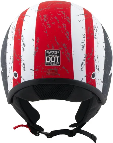 Vista 2 de Casco Milwaukee MPH9701DOT Maverick 3/4 de Cara Abierta con Barras y Estrellas para Motociclista, Casco DOT - Pequeño