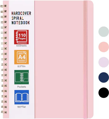Vista 15 de LABUK Cuaderno de espiral de 8.5 x 11 pulgadas, cuadernos A4 de tapa dura para mujer, 55 hojas y 110 páginas, diario grande para el trabajo