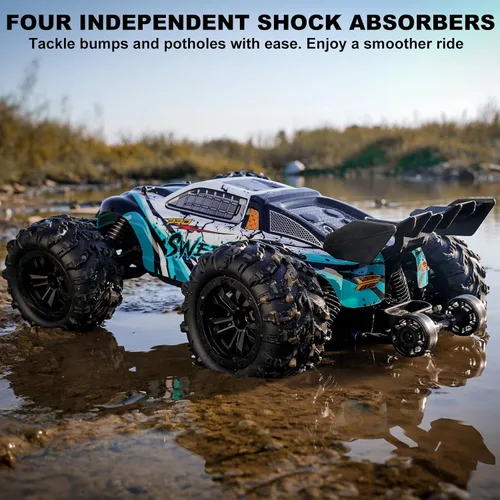 Vista 5 de Auto RC sin escobillas a escala 1:16 para adultos, alta velocidad de 45+ MPH, camión RC 4WD impermeable todo terreno con 2 baterías y controlador