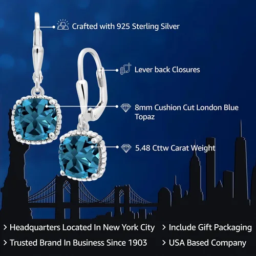 Vista 49 de Gem Stone King Aretes colgantes de plata de ley 925 de 0.315 pulgadas para mujer
