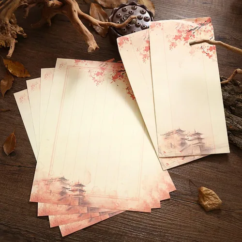 Vista 5 de SCStyle 16 bonitos sobres retro de 8.46 x 4.33 pulgadas, 32 encantadores diseños especiales kawaii estilo chino papelería papel carta de escritura